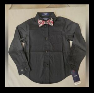 Izod Little Boys Button Up Shirt with Bow Tie size XXS 4/5 Regular Black